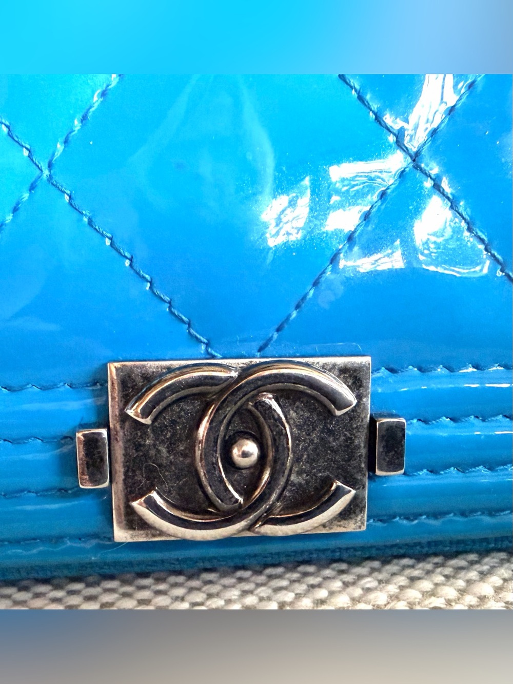 CHANEL RARE Electric Blue Patent Boy Zip Around Long Wallet COA - Picture 4 of 13